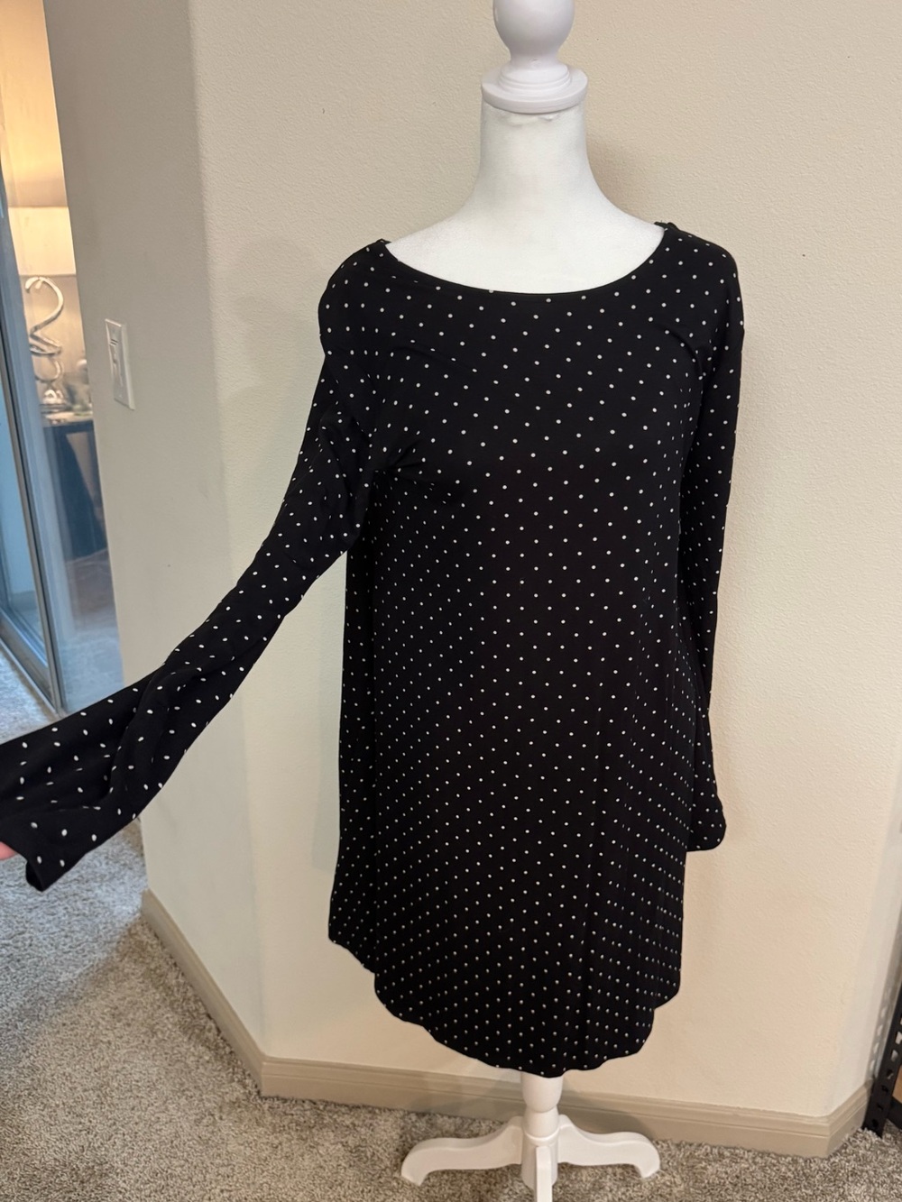 Old Navy Black Dress with White Polka Dots — Long Sleeve Shift